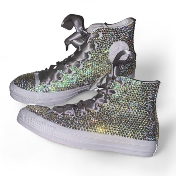 Vitrail Moonstone Crystal High Top Converse Sizes 5-14 New With Ribbon Laces - Picture 1 of 15